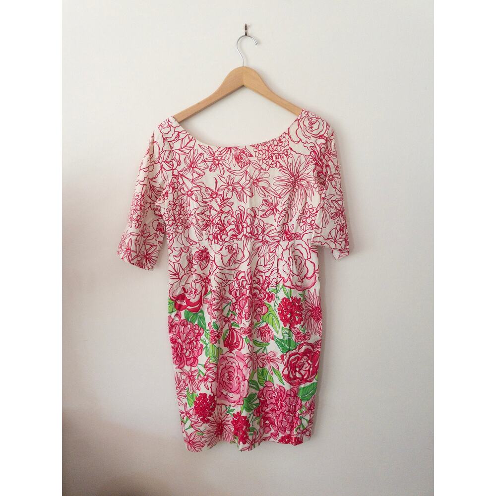 Lilly Pulitzer Livie Pink Floral Silk Cotton Blend Shift Dress Women's Size 6